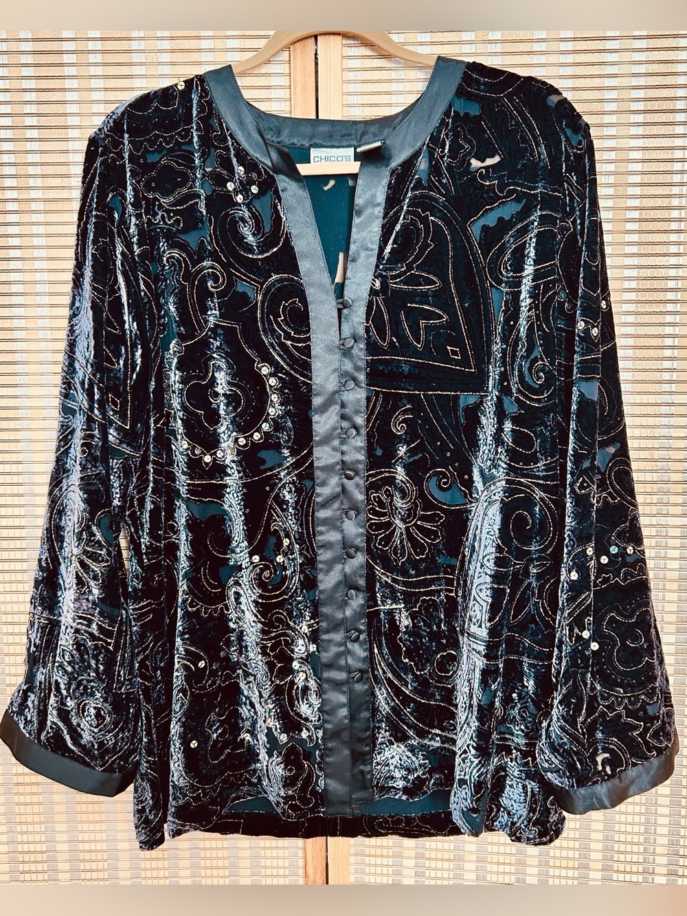 Chico’s black Velvet Silk Top